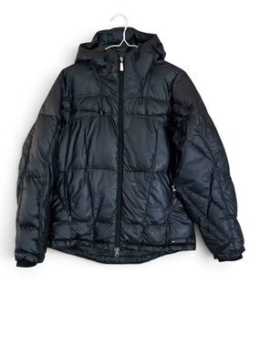 REI Black Goose Down Insulated Hooded Quilted Puffer Jacket